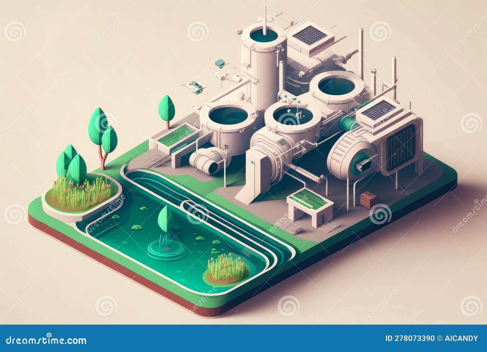 Futuristic Vector Style Illustration of a Wastewater Treatment Plant ...
