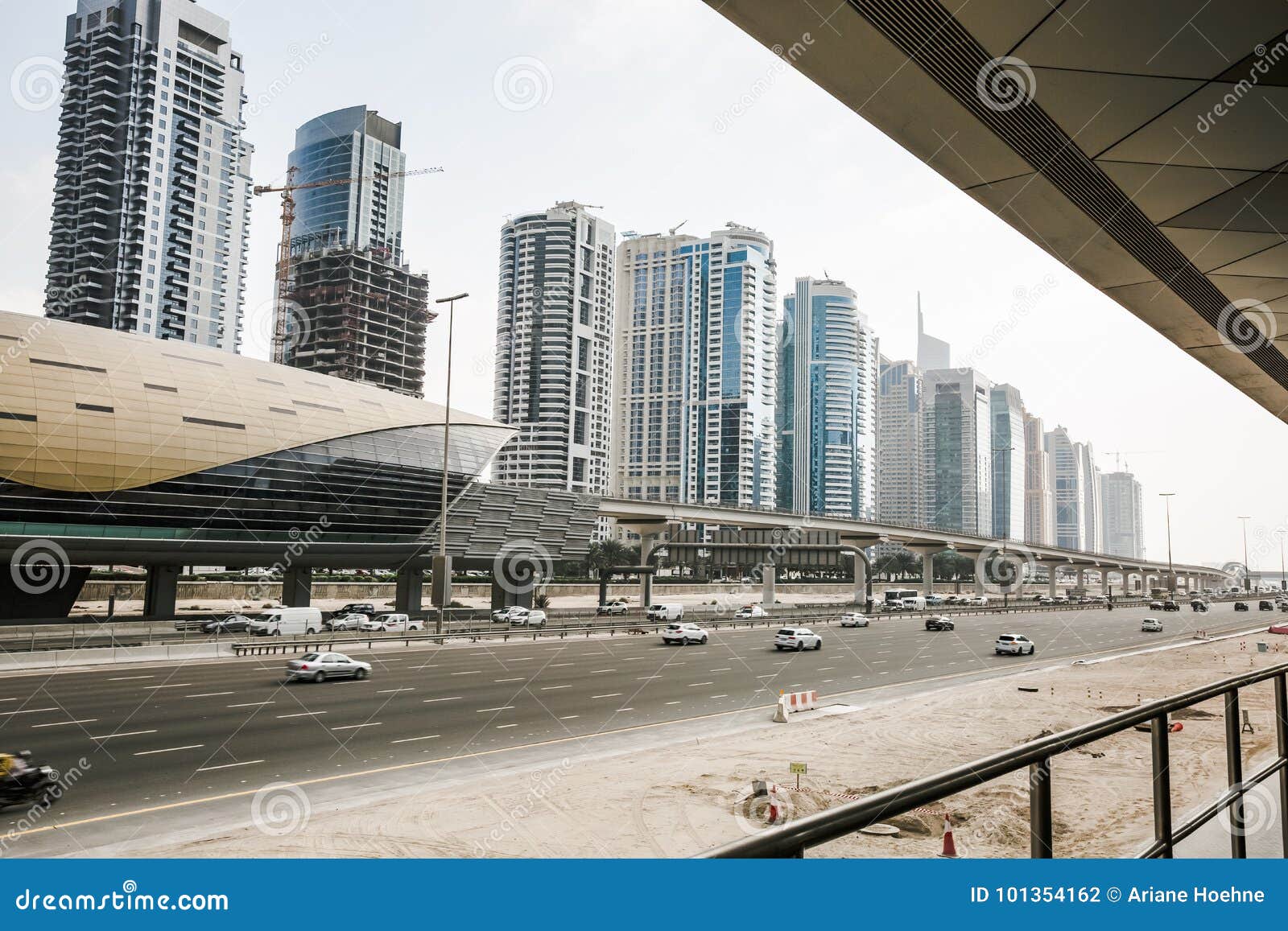 View of Sheikh Zayed Road Skyscrapers in Dubai, UAE Stock Photo Image