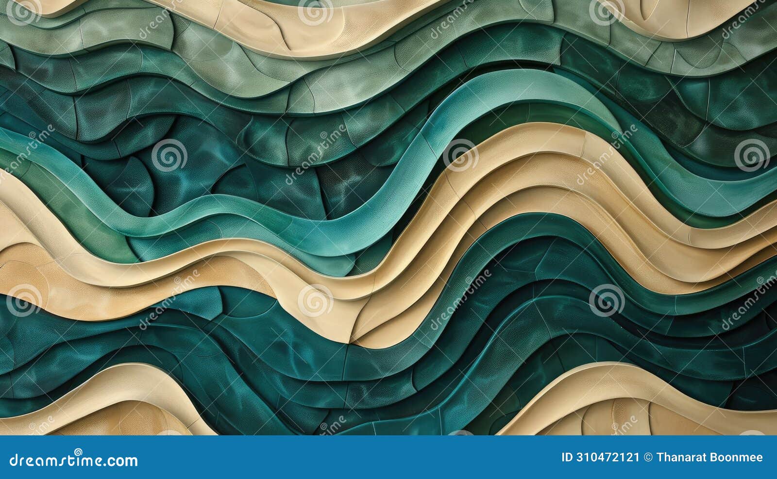 futuristic waves in dark turquoise, layered organic forms create a mesmerizing scene. ai generated