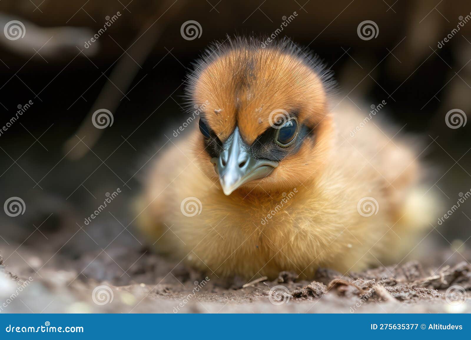 Fuzzy Chick Peeking Out from Under Its Downy Feathers Stock