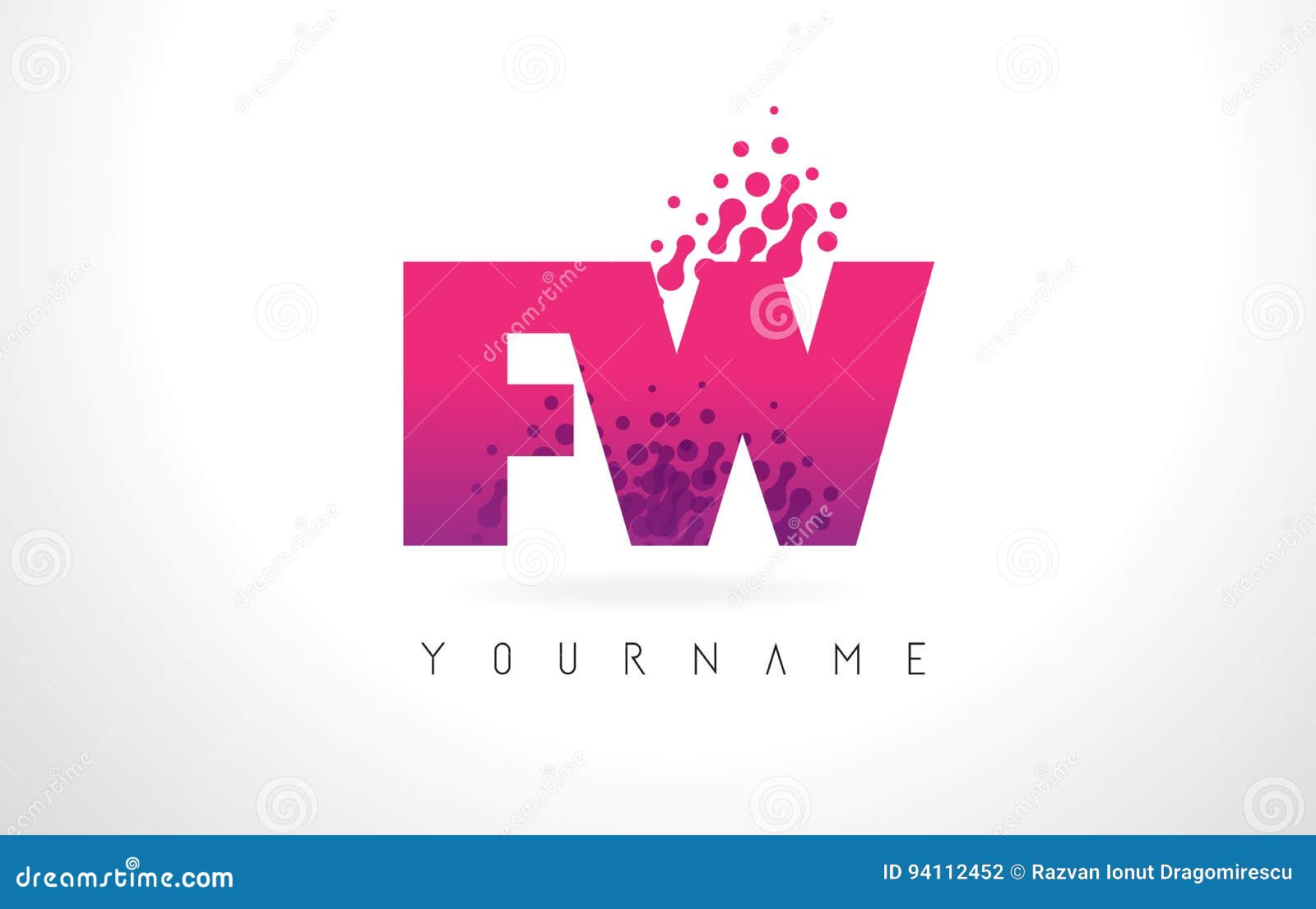 Fw F W Letter Logo With Pink Purple Color And Particles Dots Design Stock Vector Illustration Of Element Logo