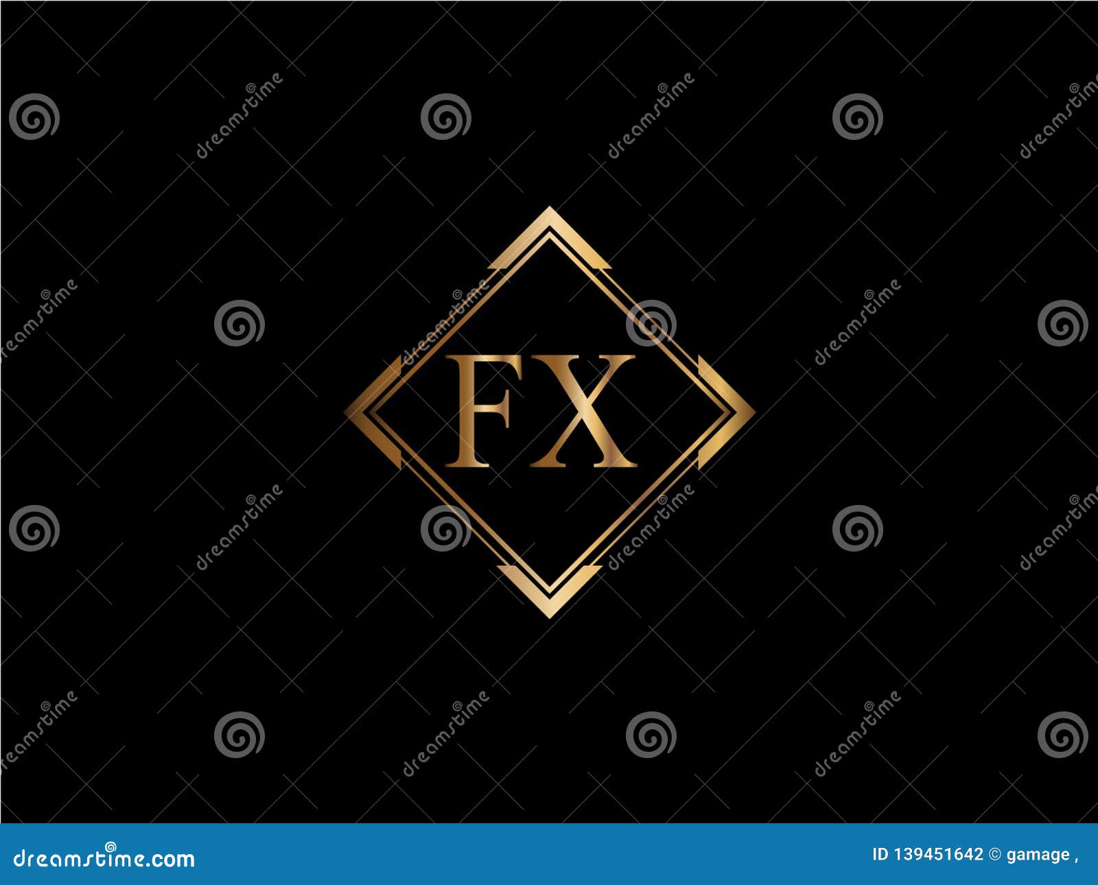 FX Initial Diamond Shape Gold Color Later Logo DesignX Stock