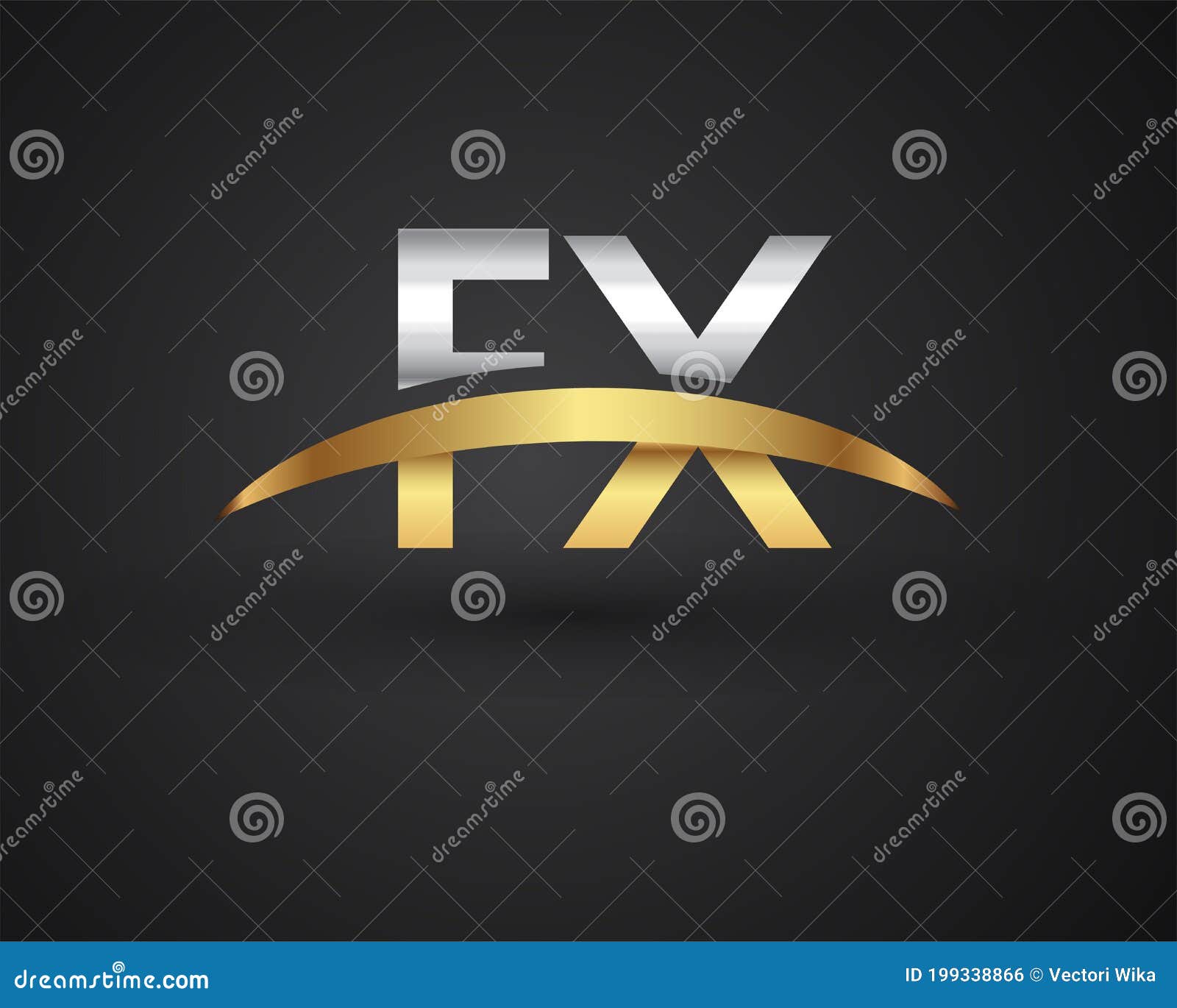 FX Initial Logo Company Name Colored Gold and Silver Swoosh Design