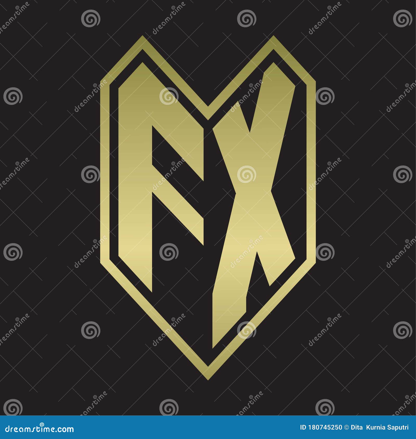 FX Logo Monogram with Emblem Line Style Isolated on Gold Colors