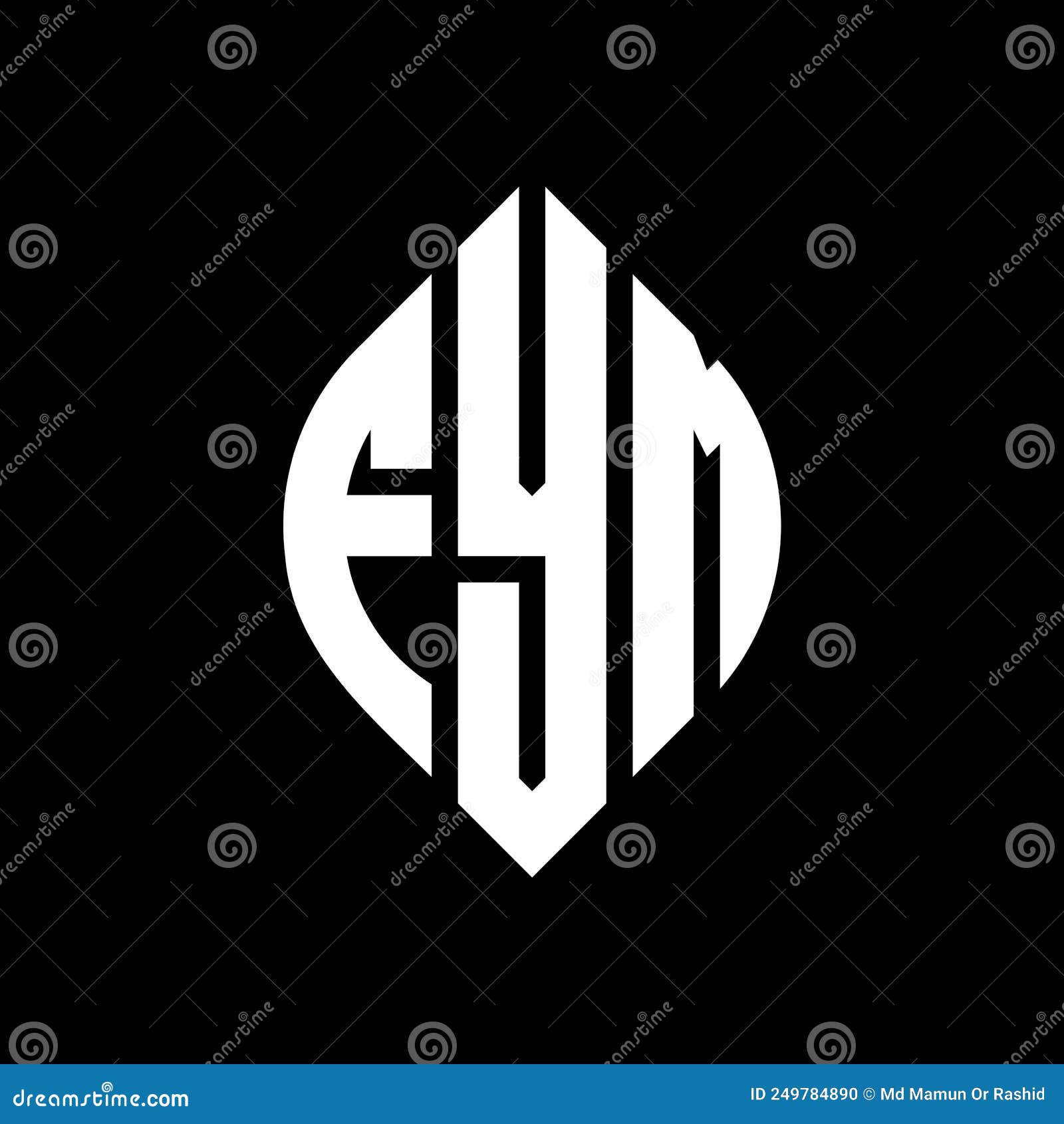 fym circle letter logo  with circle and ellipse . fym ellipse letters with typographic style. the three initials form a