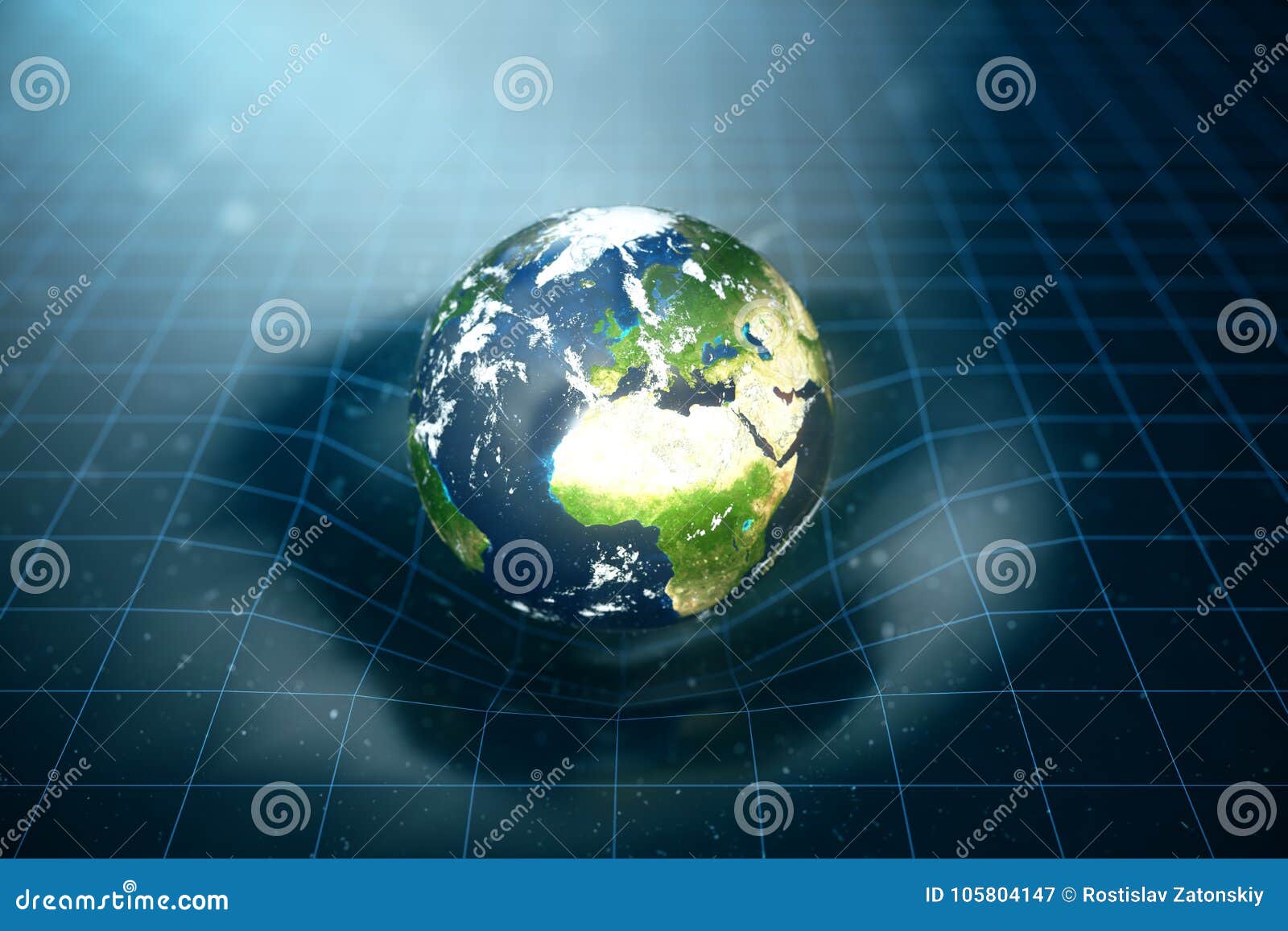 För jord` s för illustration 3D utrymme för krökningar för gravitation runt om det med bokeheffekt Begreppsgravitation deformerar raster för utrymmetid runt om universum Spacetimekrökning Beståndsdelar av denna avbildar möblerat av NASA