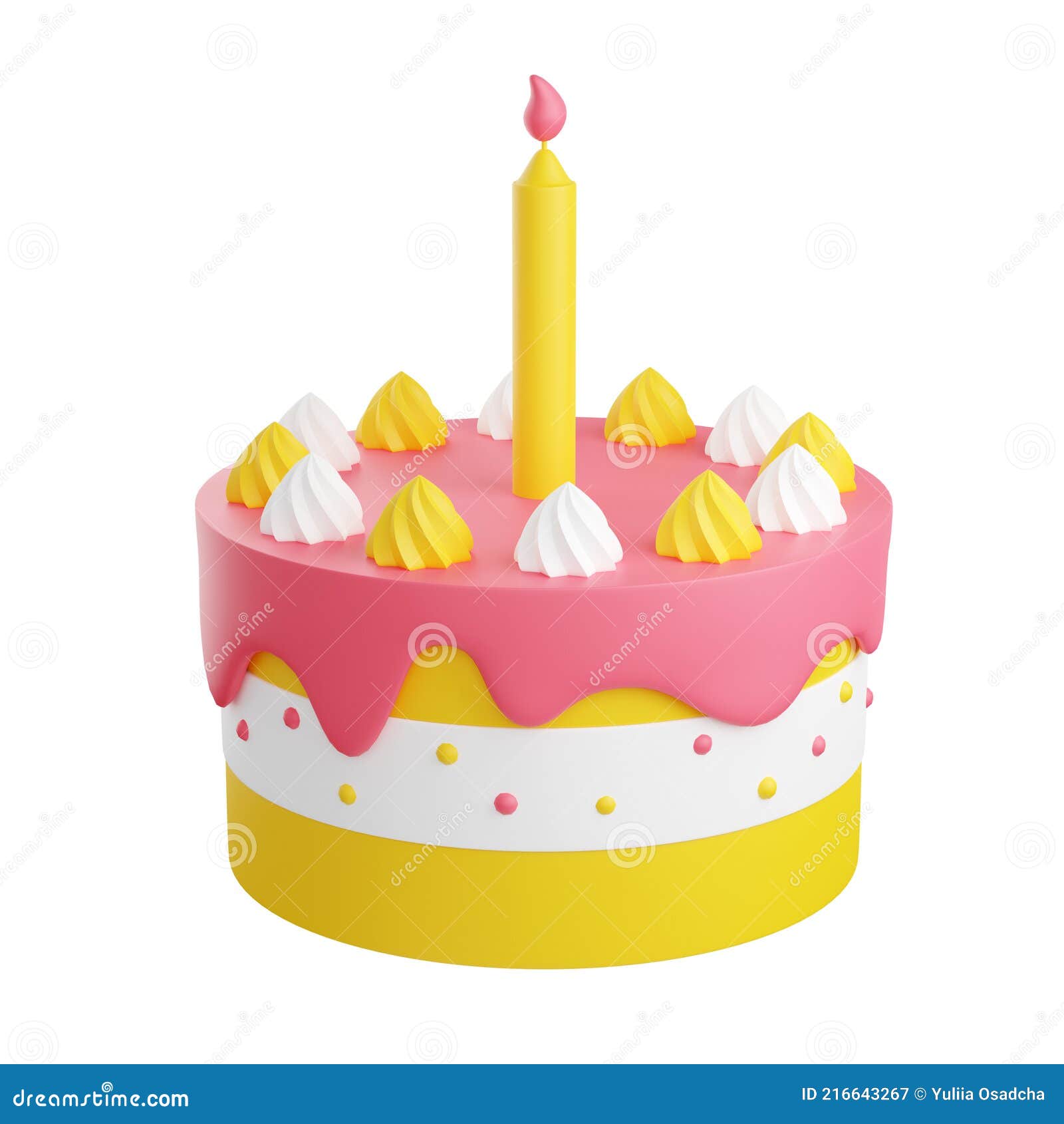 Rendu 3d D'une Fête De Gâteau D'anniversaire Pastel Avec Bougie
