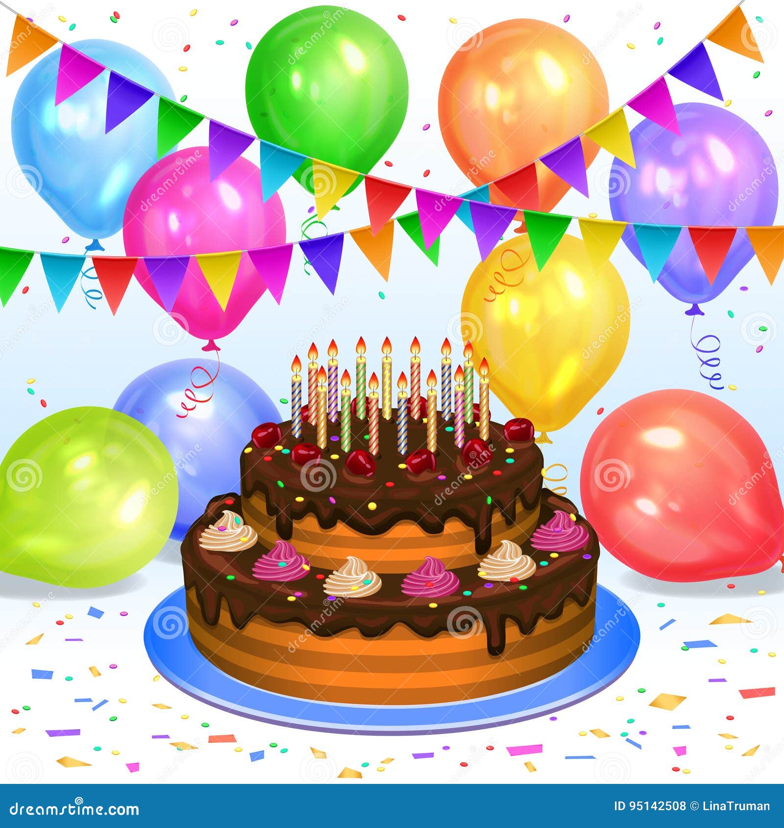 Gateau D Anniversaire Avec Des Bougies Des Ballons De Couleur Des Confettis Et Des Drapeaux Illustration De Vecteur Illustration Du Couleur Confettis Gateau D Anniversaire Avec Des Bougies Des Ballons De Couleur Des Confettis Et Des Drapeaux Illustration De Vecteur Illustration Du Couleur Confettis