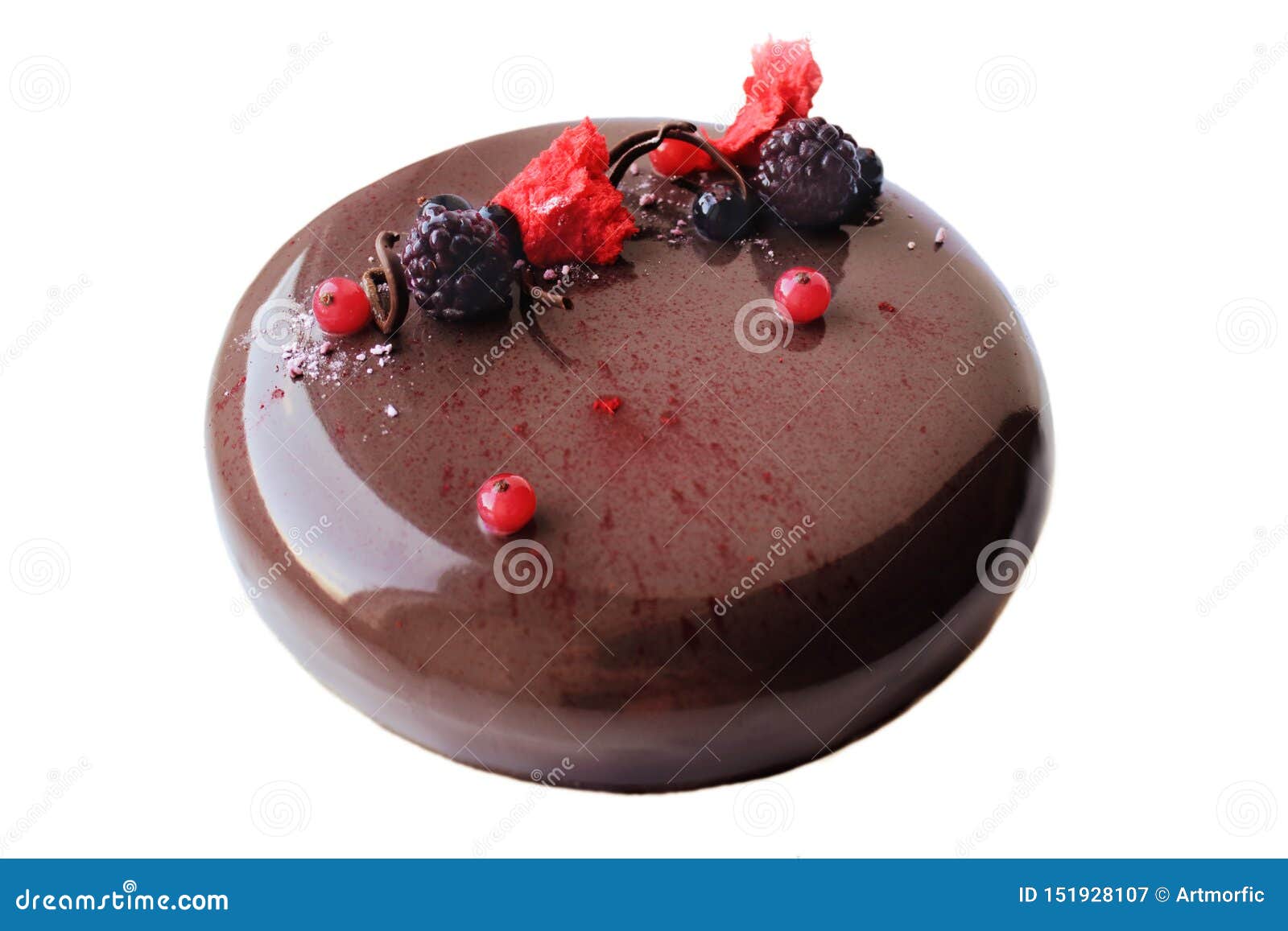 Gateau De Chocolat Brillant Rond Avec Des Baies Sur Le Fond Blanc Image Stock Image Du Fonce Mure