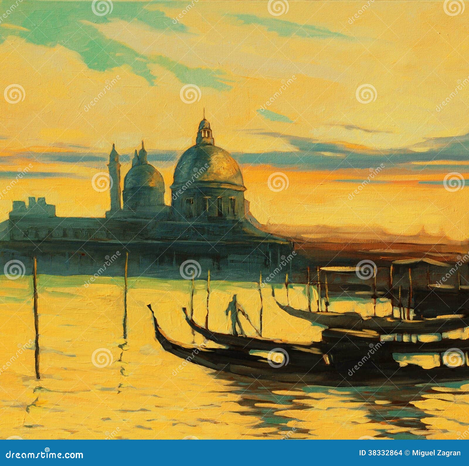 Joli Góndola barcos procesión Venecia pintura gran impresión arte enmarcado