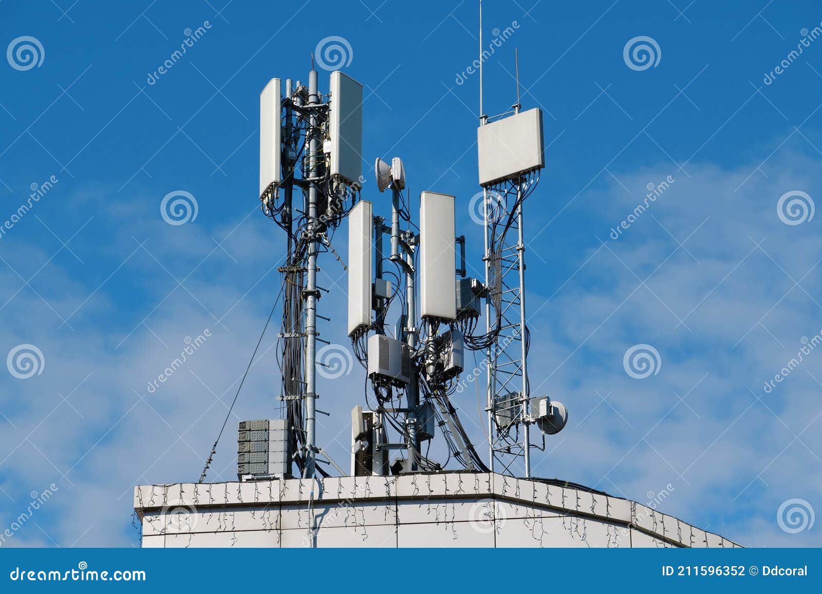 5g cell towers on sky background