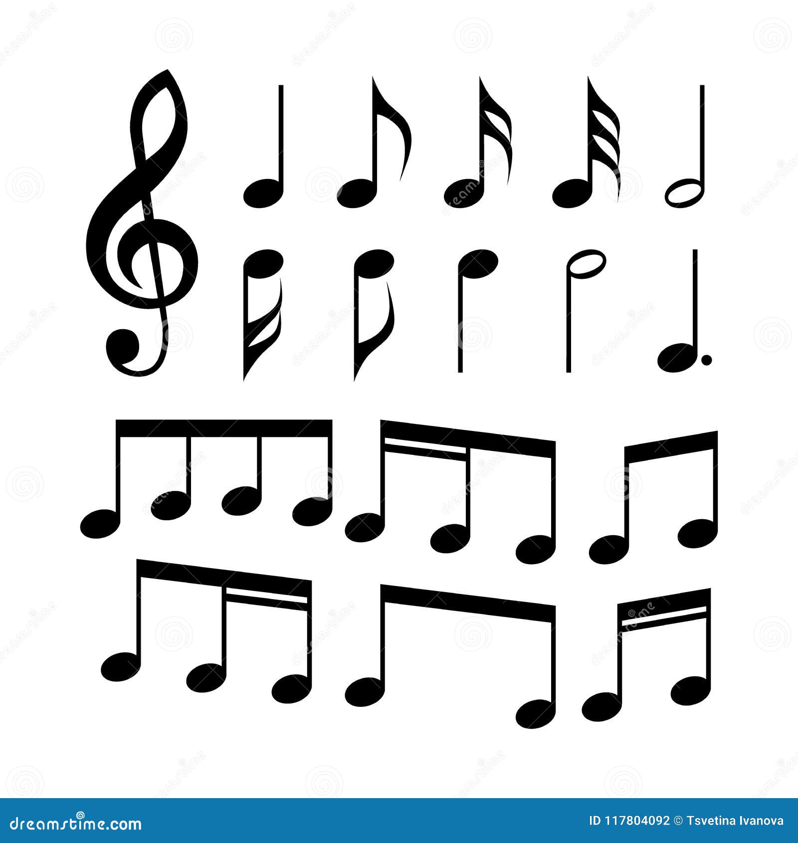 Gclef and Music Notes Set of Icons. Music Symbols. Stock Vector
