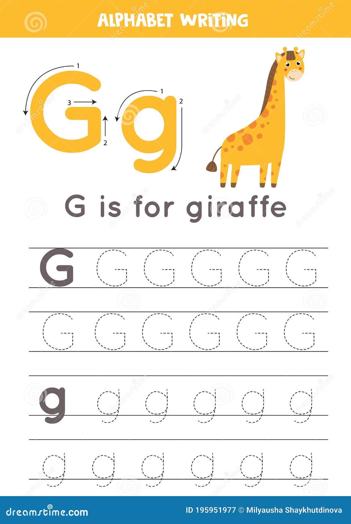 G is for Giraffe. Tracing English Alphabet Worksheet. Stock Vector ...