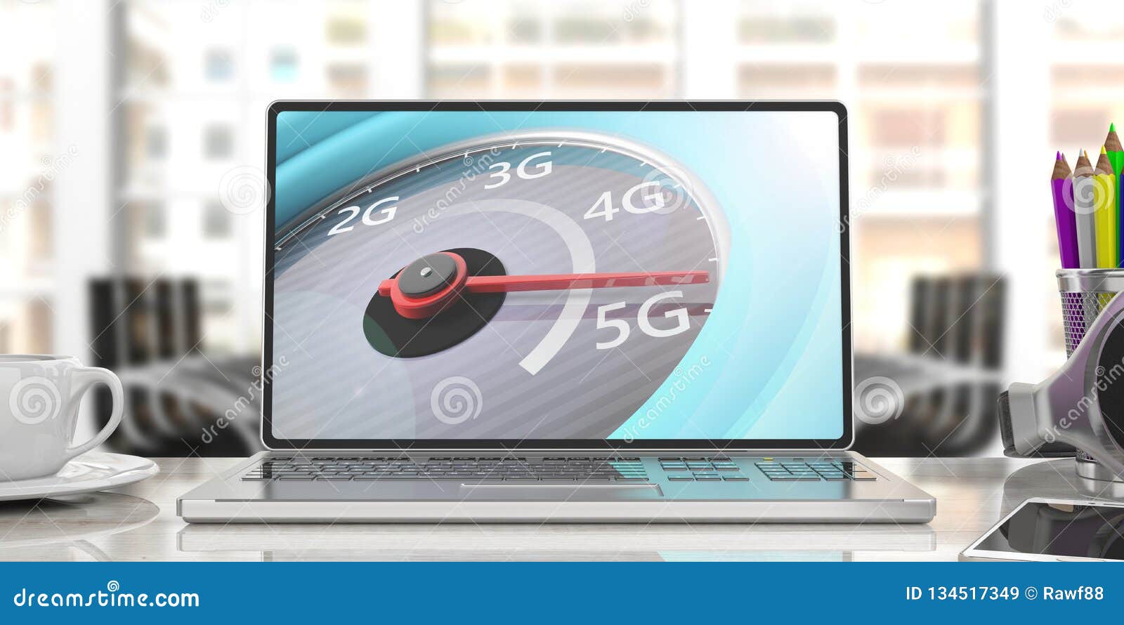 5G High Speed Network Connection Speedometer On A Computer Laptop 5g-high-speed-network-connection-speedometer-on-a-computer-laptop