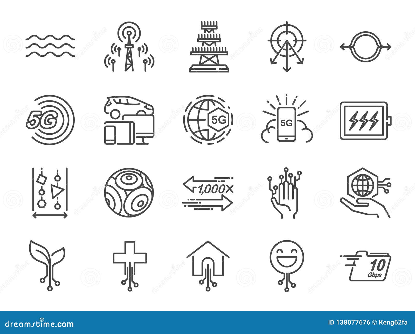 5g internet line icon set. included icons as iot, internet of things, bandwidth, signal, devices and more.