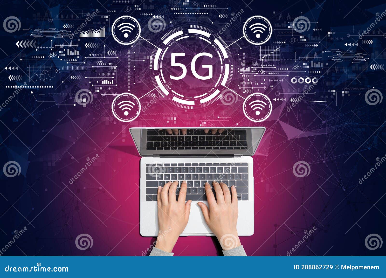 5g network with person using laptop