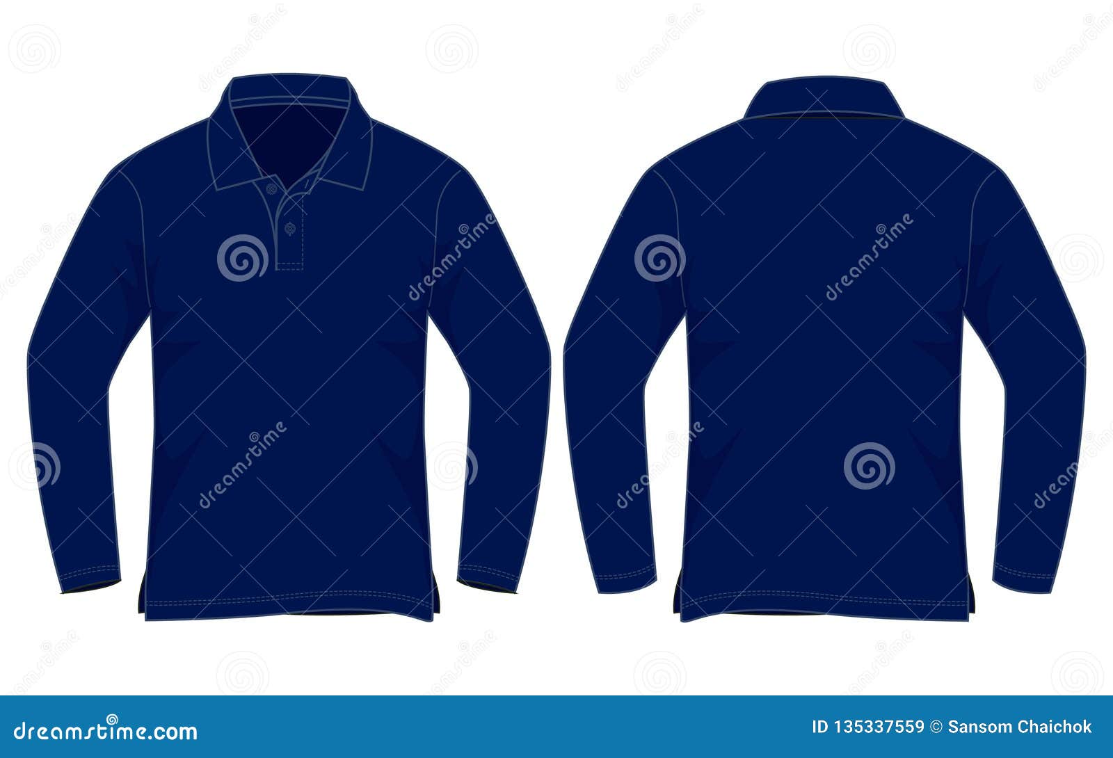 Blank Navy Blue Long Sleeves Polo Shirt Template Stock Illustration ...