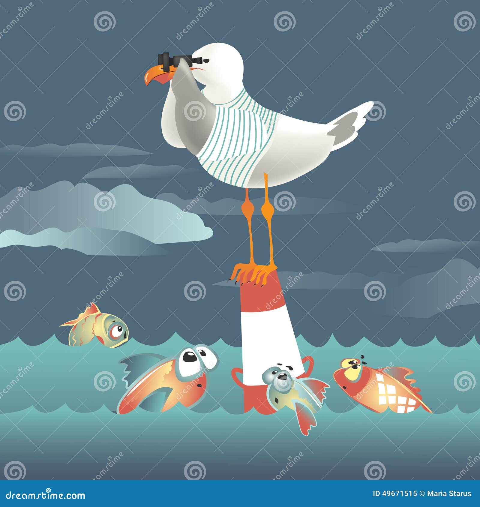 Gabbiano che sta sulla boa e che guarda da parte a parte Fotografia Stock Libera da