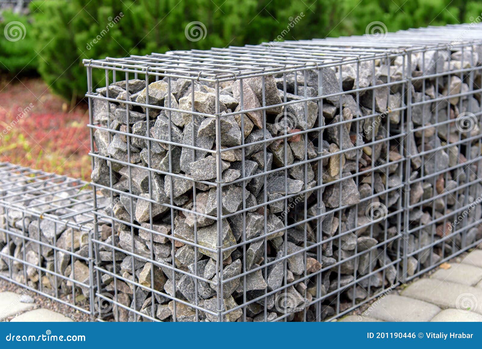 Gabion stone fence stock photo. Image of gabion, architecture 201190446