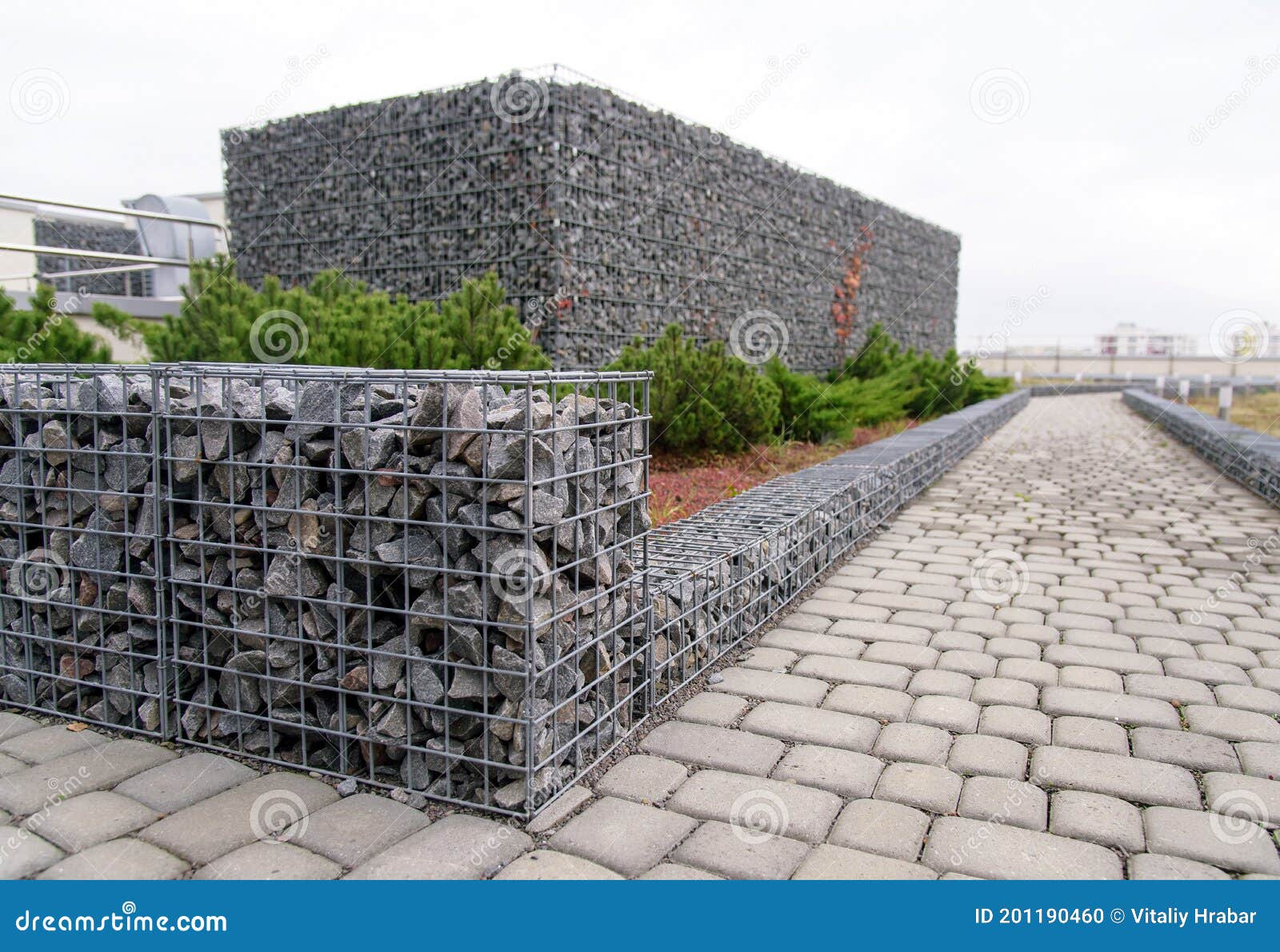 Gabion stone fence stock photo. Image of construction 201190460