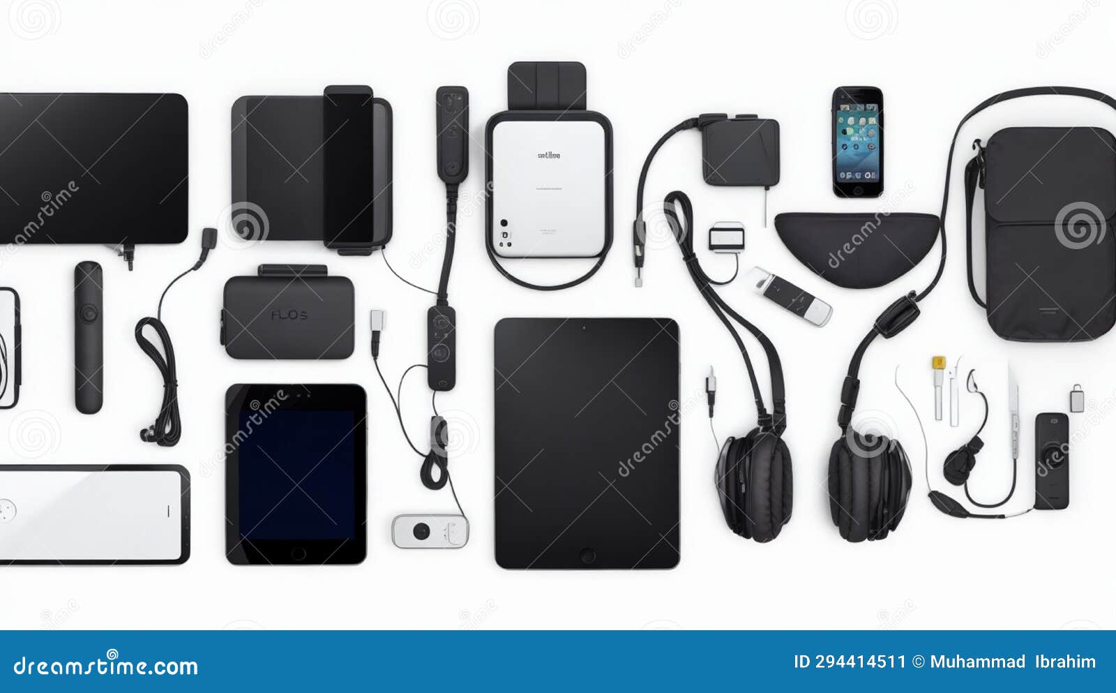Gadgets and Accessories Isolated on White Background Stock Illustration