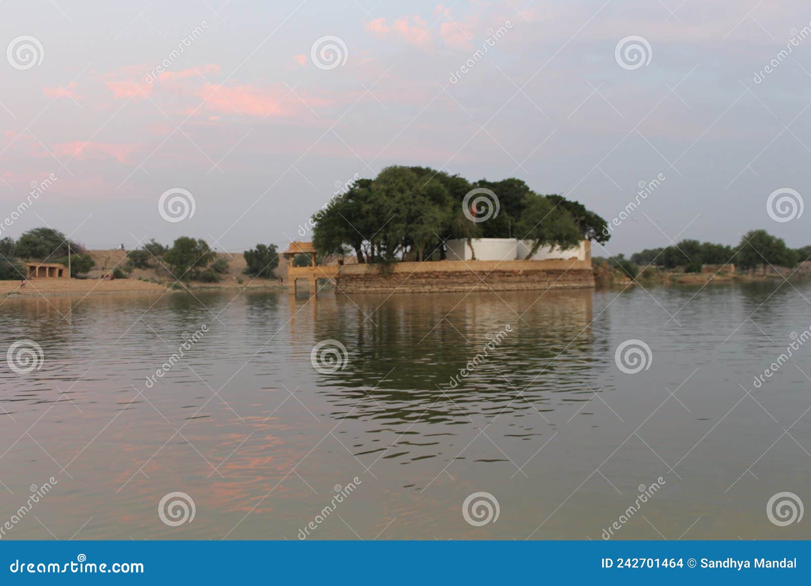 gadisar lake also called gadaria lake in jaisalmer district, rajasthan, india, during the sunset