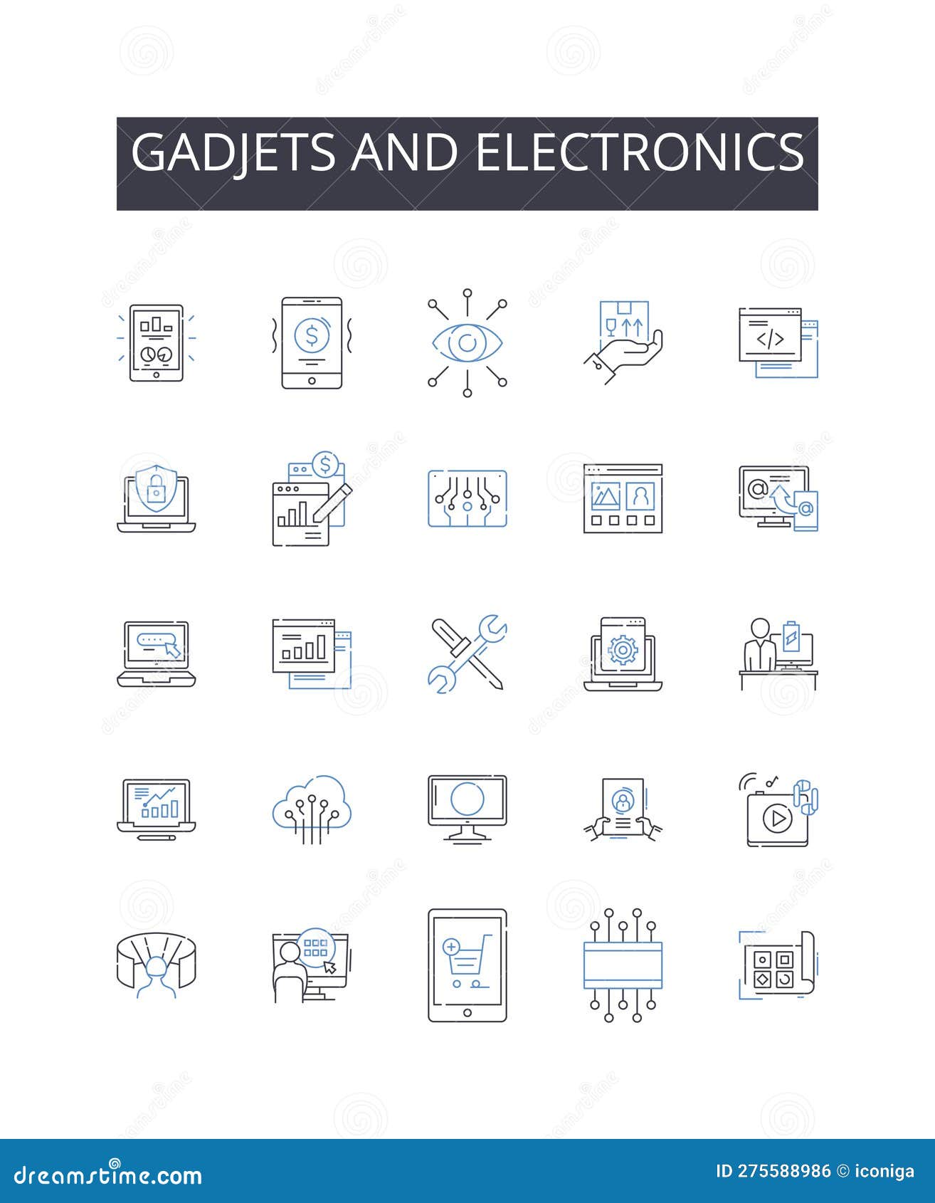 gadjets and electronics line icons collection. revenue, mtization, business model, strategy, profit, cash flow