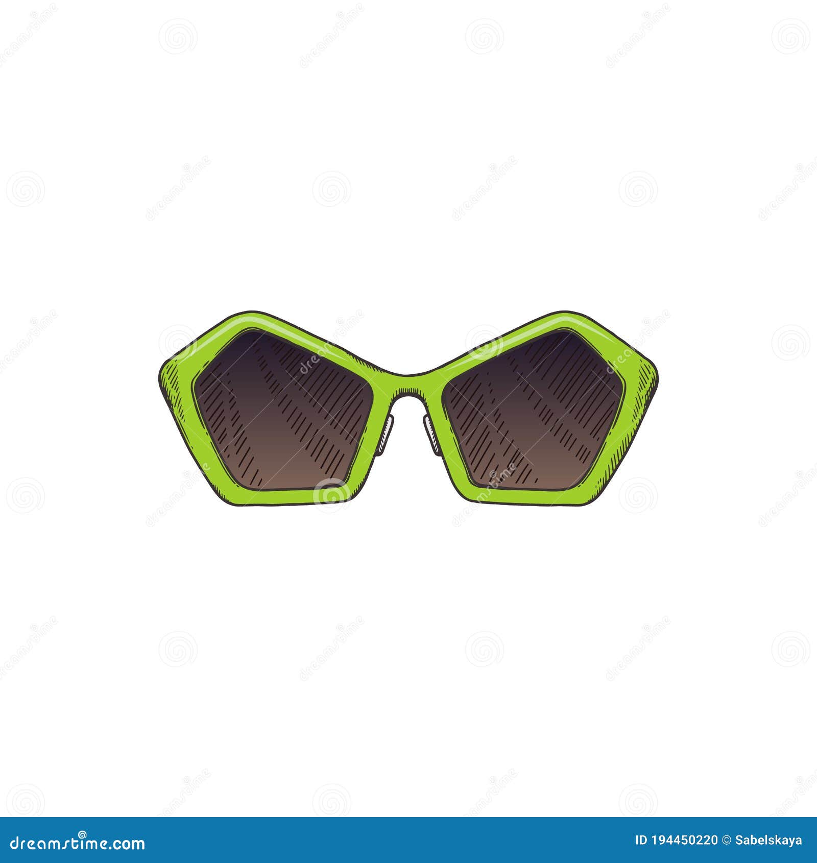Gafas De Retro Con Marco Verde Claro Y Lentes Hexagonales Plano Aislado Ilustración del Vector - Ilustración de verano, lente: 194450220