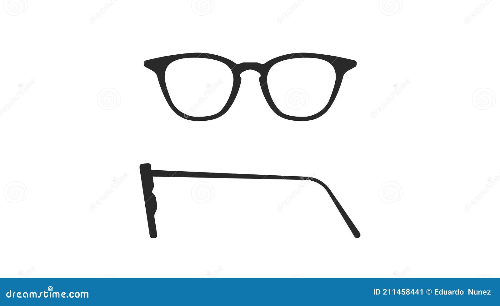 Gafas Negras Marco Vista Frontal Y Ilustración del Vector - Ilustración aislado, cara: 211458441