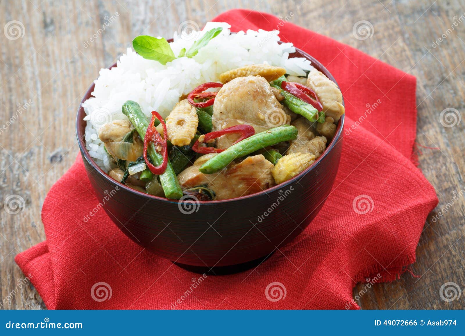 gai pad kra paw with rice , thailand food