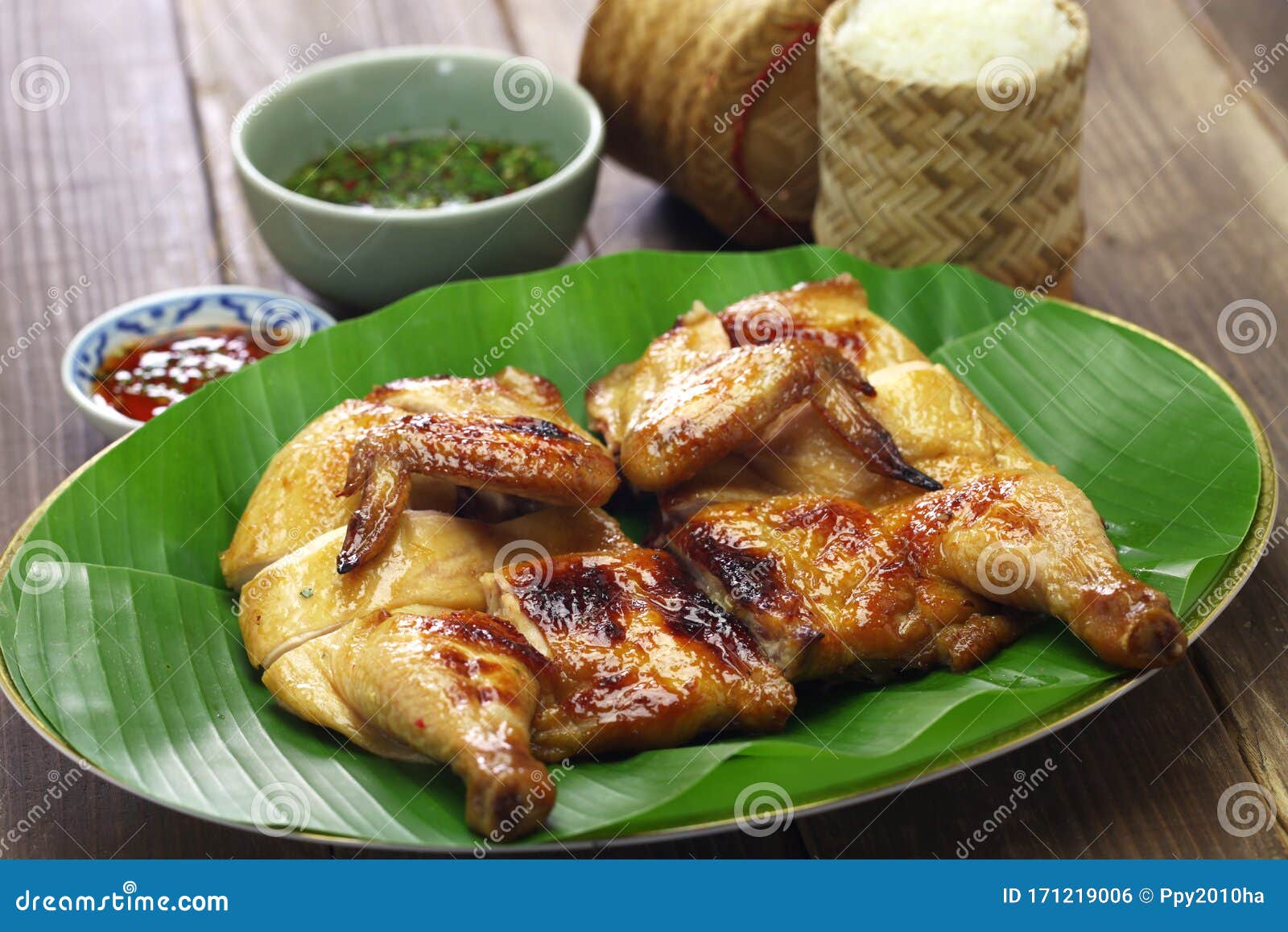 Gai Yang, Thai Style Grilled Chicken Stock Photo - Image of grilled ...