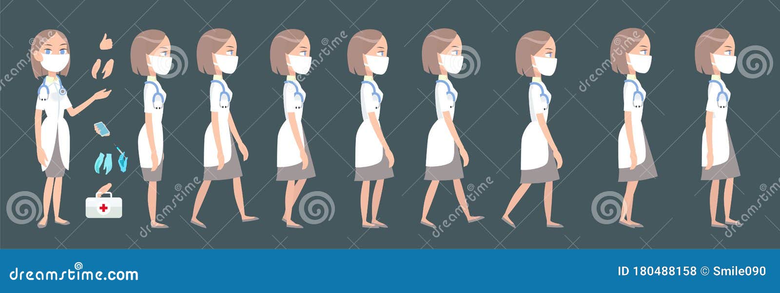Gait Animation 2d Character. Nurse or Doctor, Full Cycle Walking. Stock  Vector - Illustration of body, hospital: 180488158