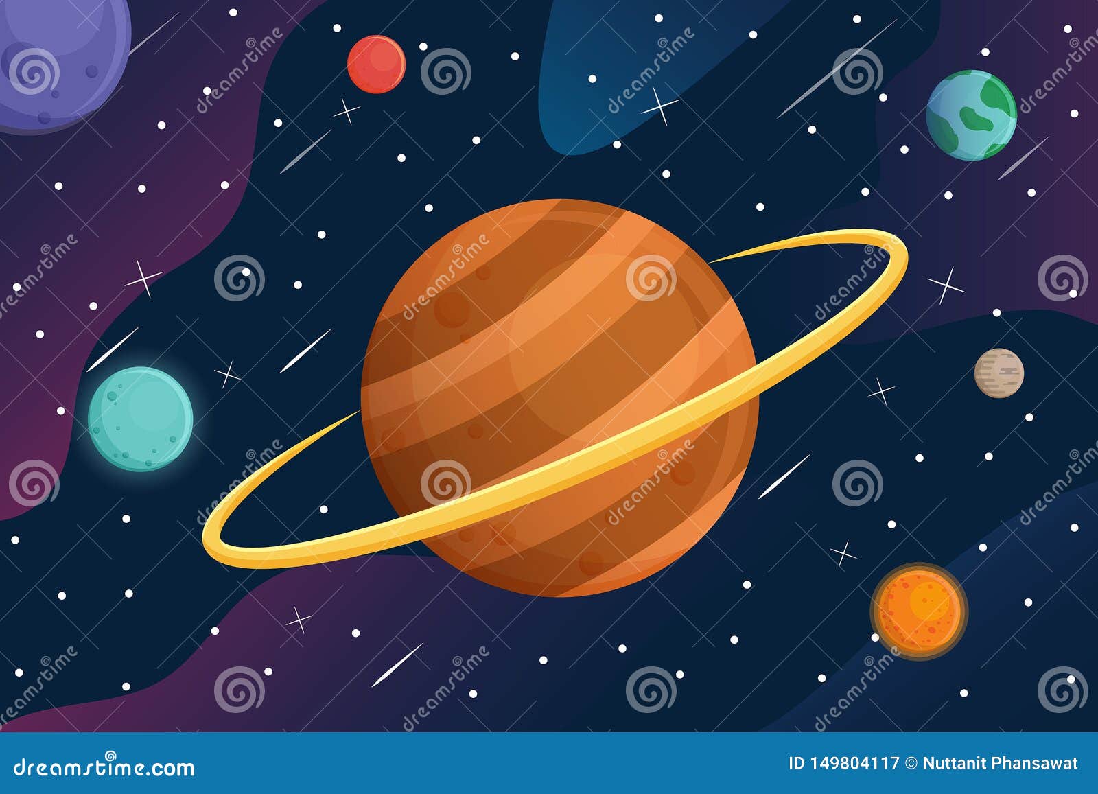 Galaxy with Cartoon Planets in Space Background Stock Vector - Illustration  of planetary, mars: 149804117
