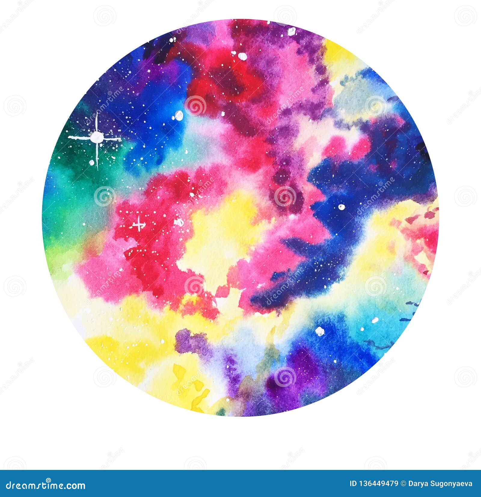 Galaxy Rainbow Colors Background Watercolor In Circle Stock