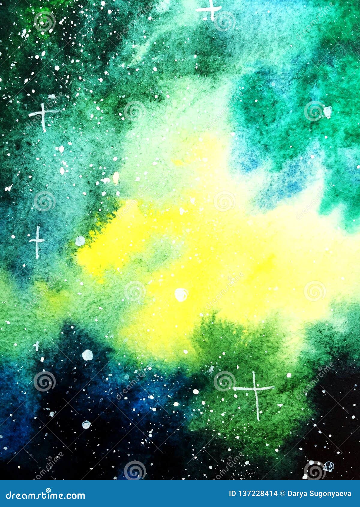Galaxy Yellow Spot Background Watercolor Stock Illustration