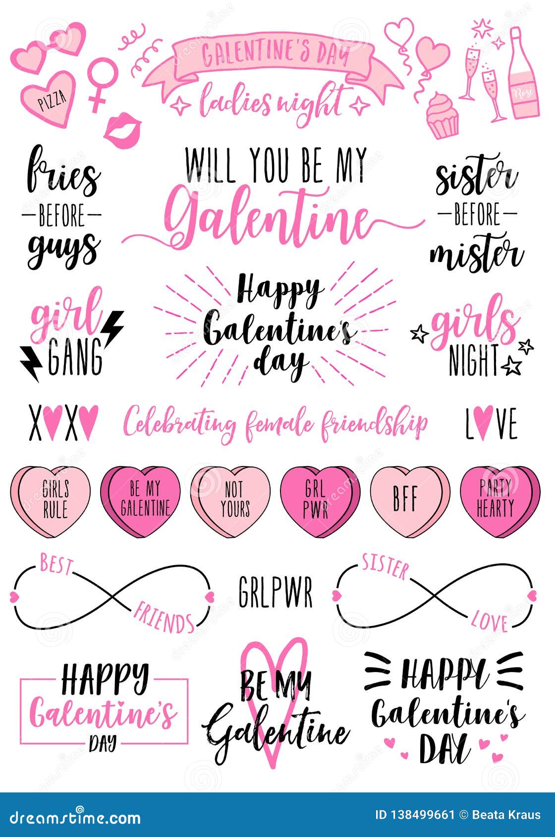 galentines day cards, women`s day, feminist doodles,   s