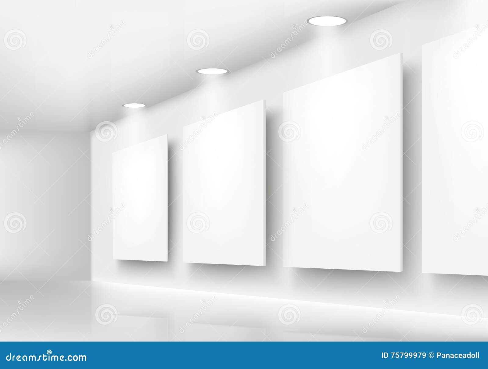 Galerie Von Leeren Rahmen Auf Wand Mit Beleuchtung Stock Abbildung Illustration Von Ausstellung Fahne