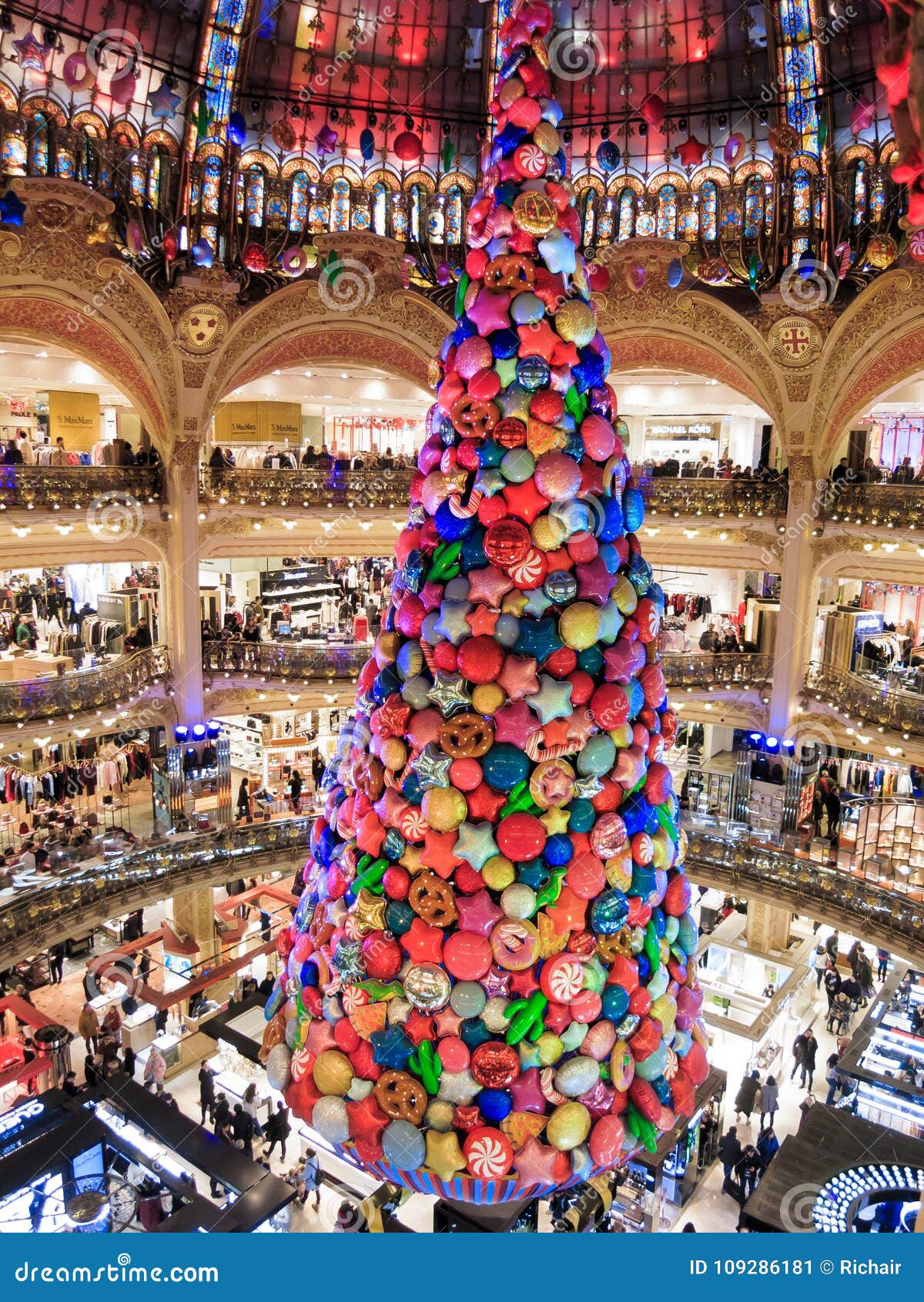 Galeries Lafayette Christmas Tree Editorial Photo - Image of decoration ...