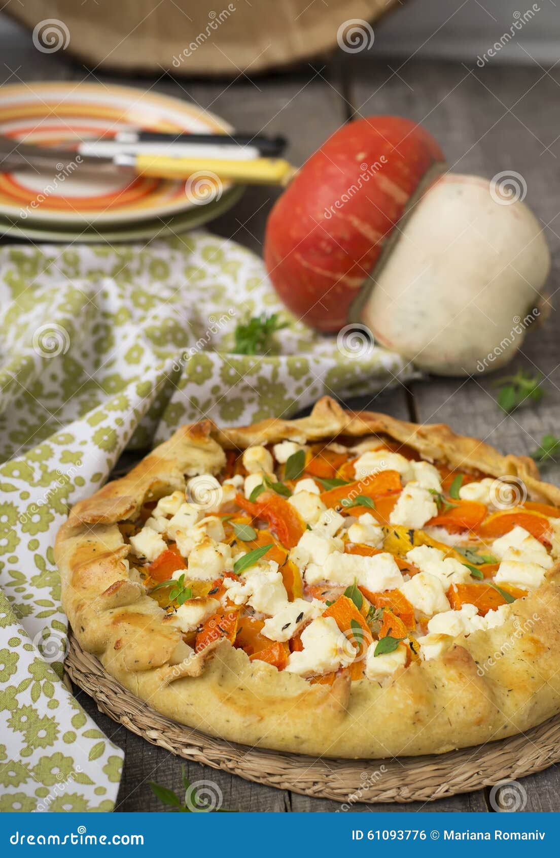 Galette with Pumpkin, Leek and Feta Cheese. Stock Photo Image of leek