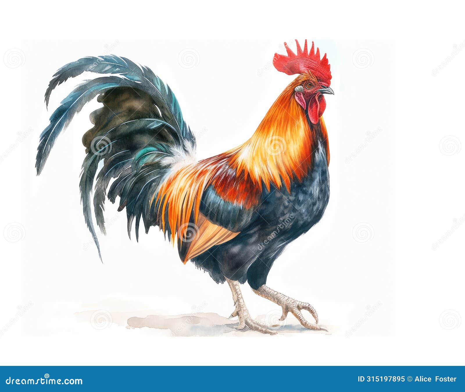 galician rooster.  of france.   on white background.