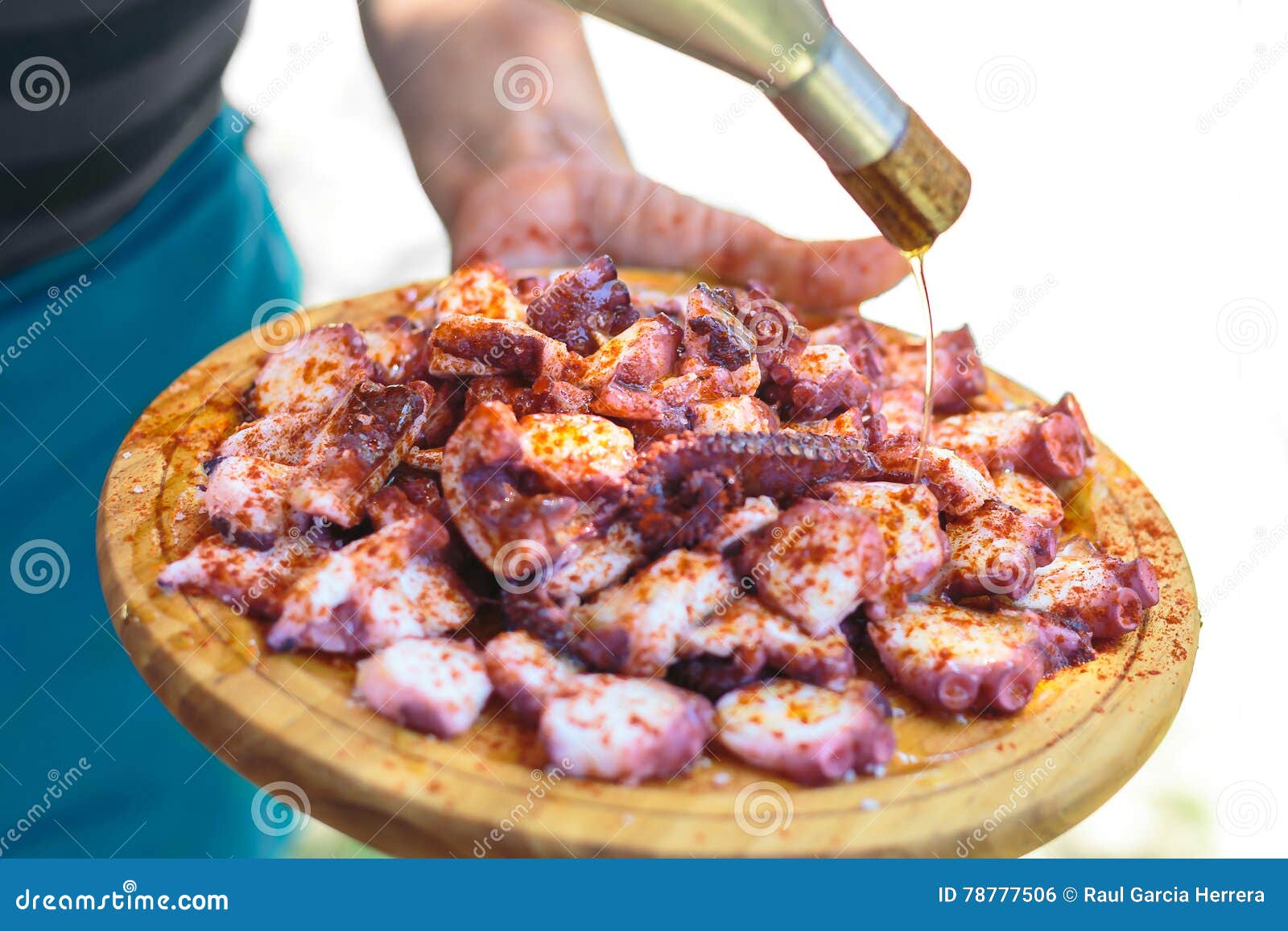 galician style cooked octopus with paprika and olive oil.