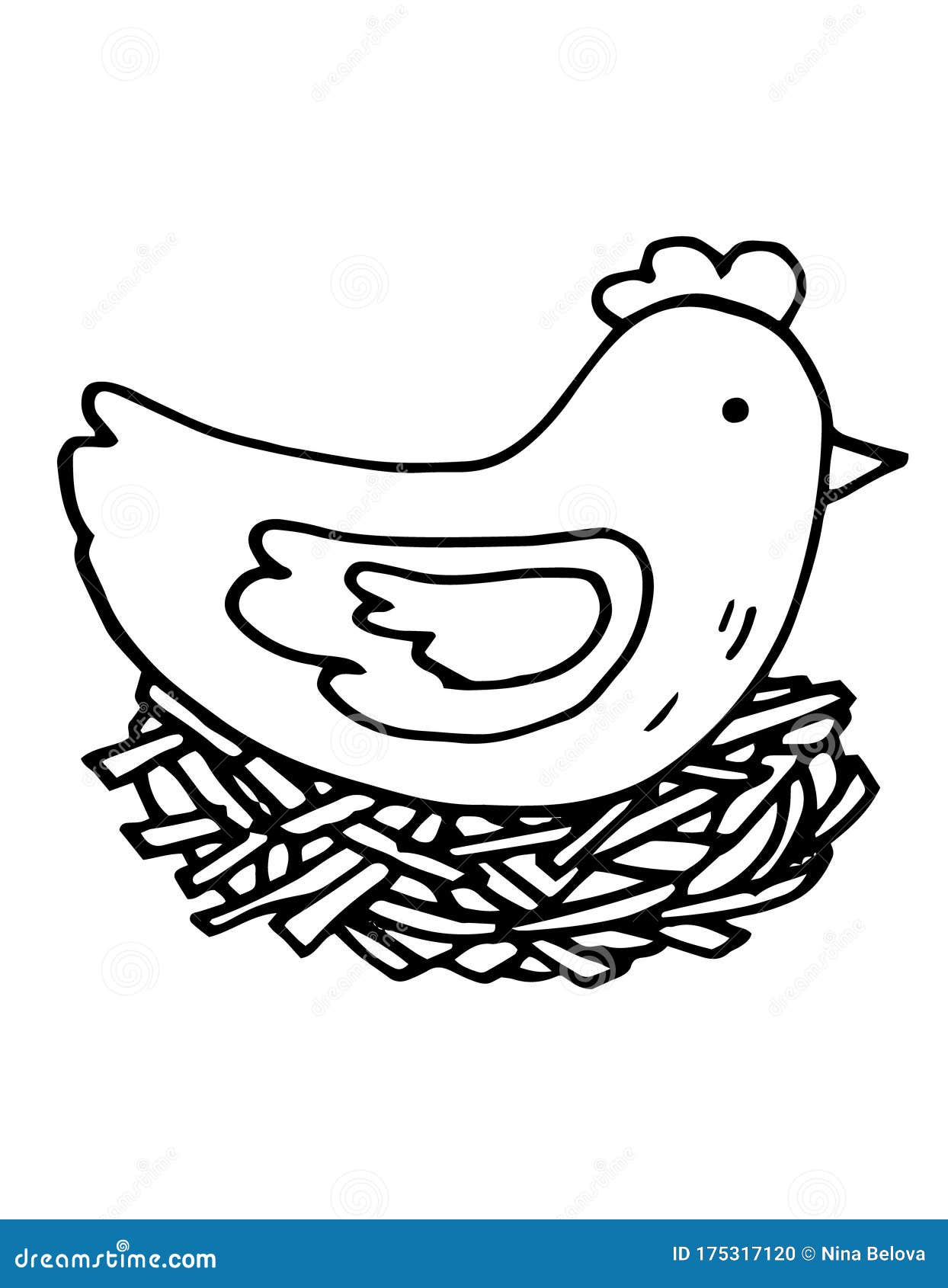 Galinha No Ninho Desenho De Linhas Desenhadas Ilustração De Pássaro  Ilustração Stock - Ilustração de curva, simples: 175317120