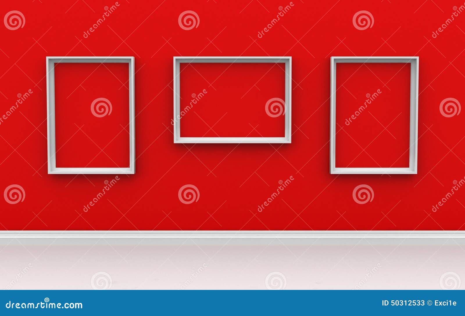 Gallery Interior with Empty Frames on Red Wall Stock Illustration