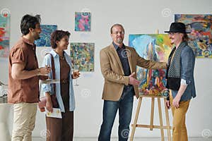 Gallery Owner Presenting Artist Of Art Gallery Stock Image Image Of 