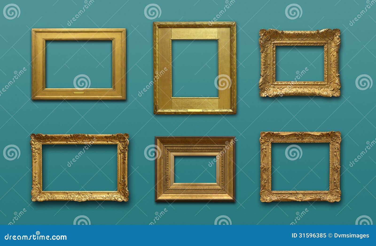 gallery wall with gold frames