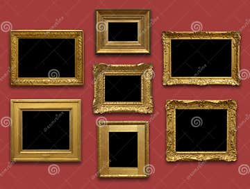Gallery Wall Gold Frames stock image. Image of gold, exhibition - 34371985