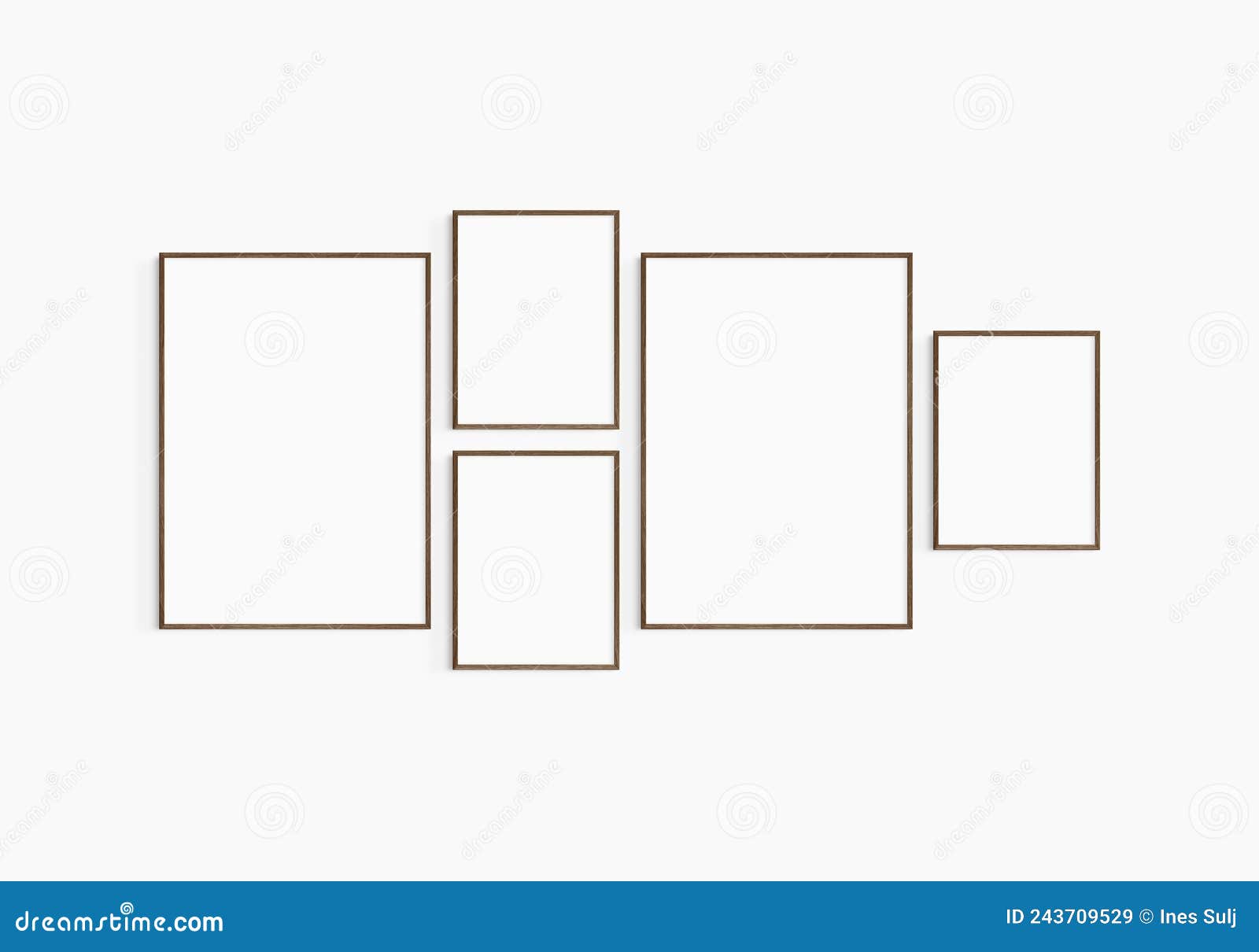 Gallery Wall Mockup. Set of 5 Dark Walnut Wood Frames. Gallery Wall