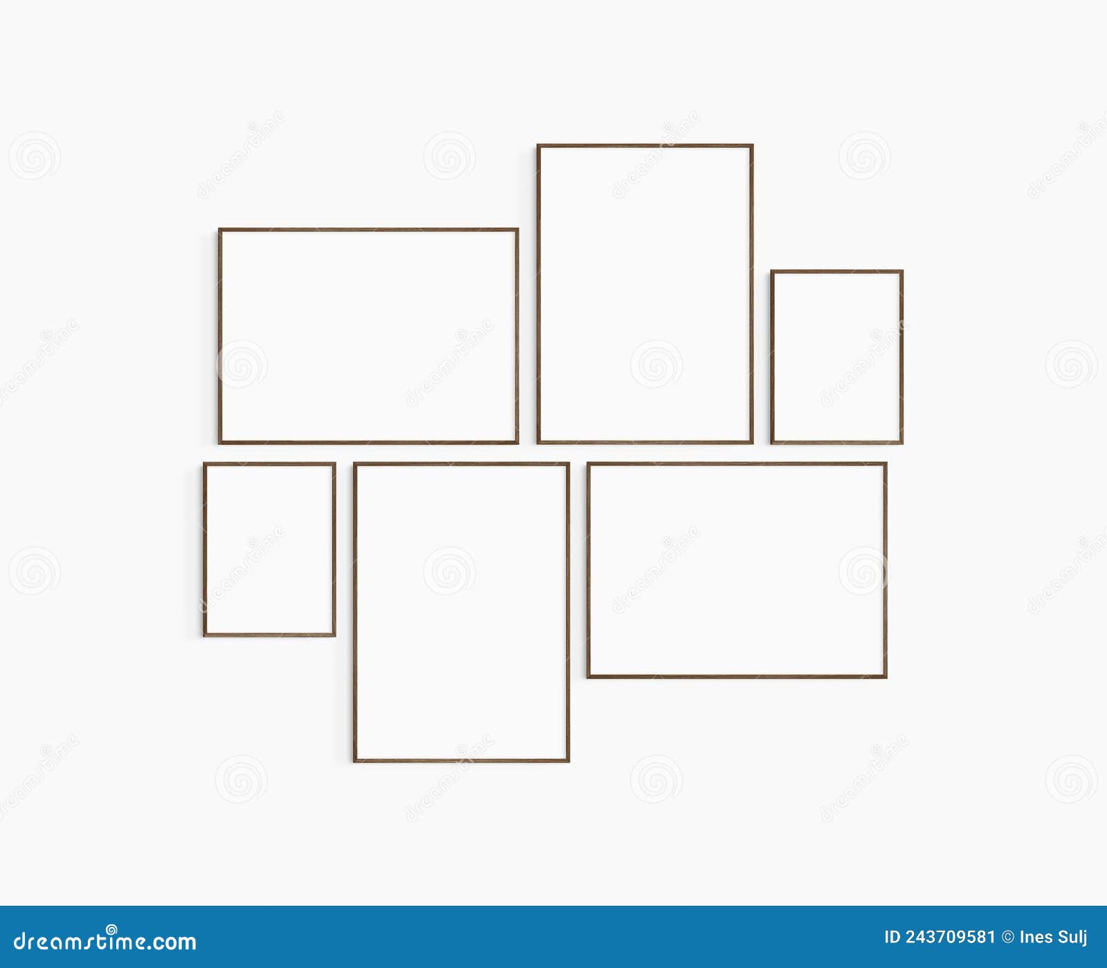 Gallery Wall Mockup. Set of 6 Dark Walnut Wood Frames. Gallery Wall