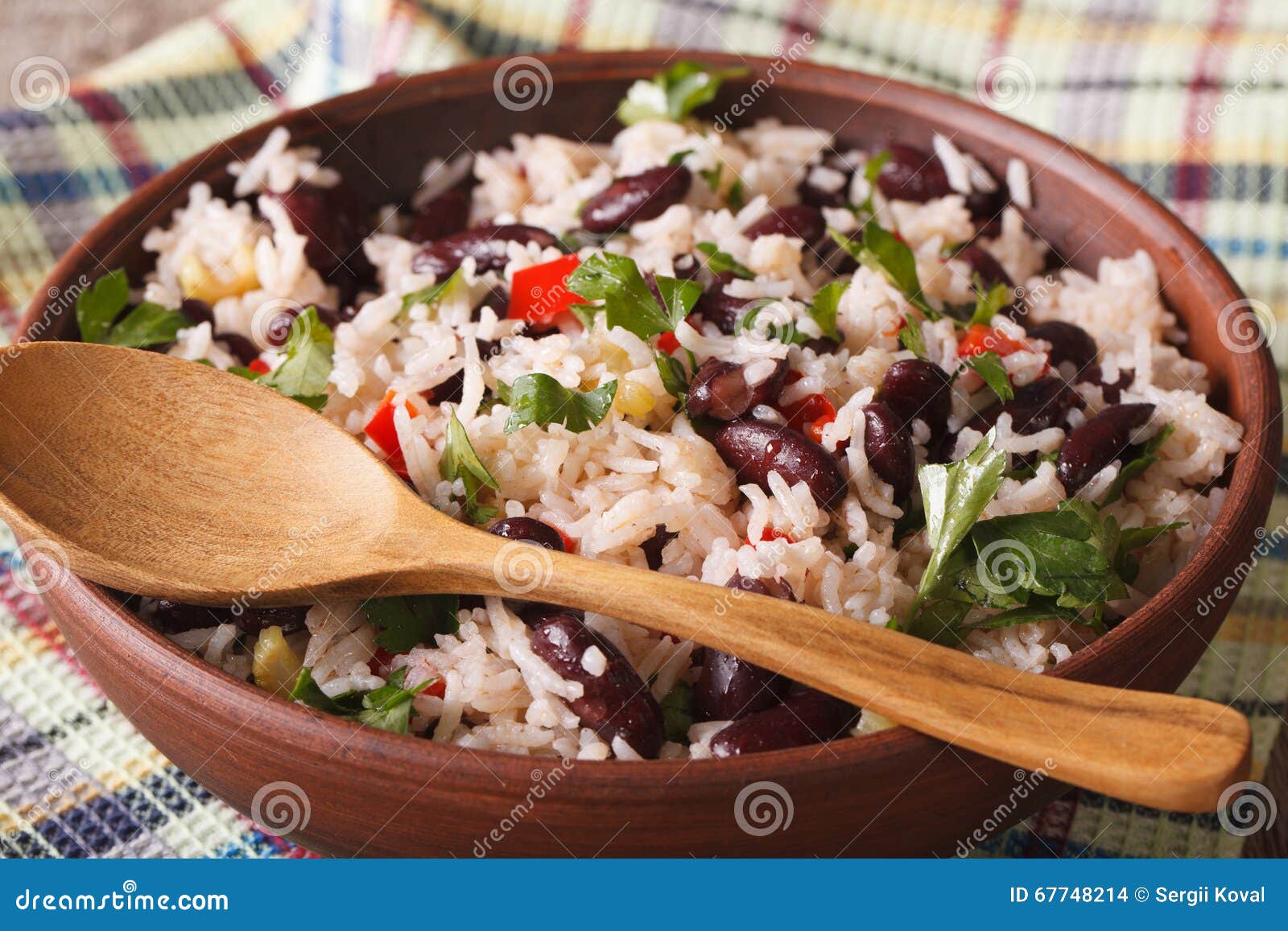 gallo pinto: rice with red beans in a bowl close-up. horizontal