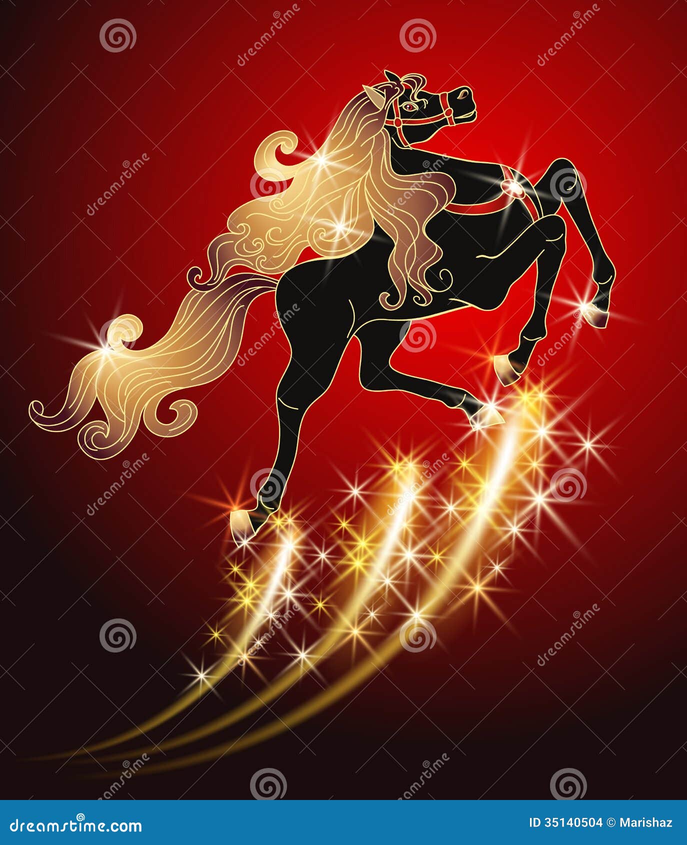 Galloping Black Horse with Golden Mane Stock Vector Illustration of